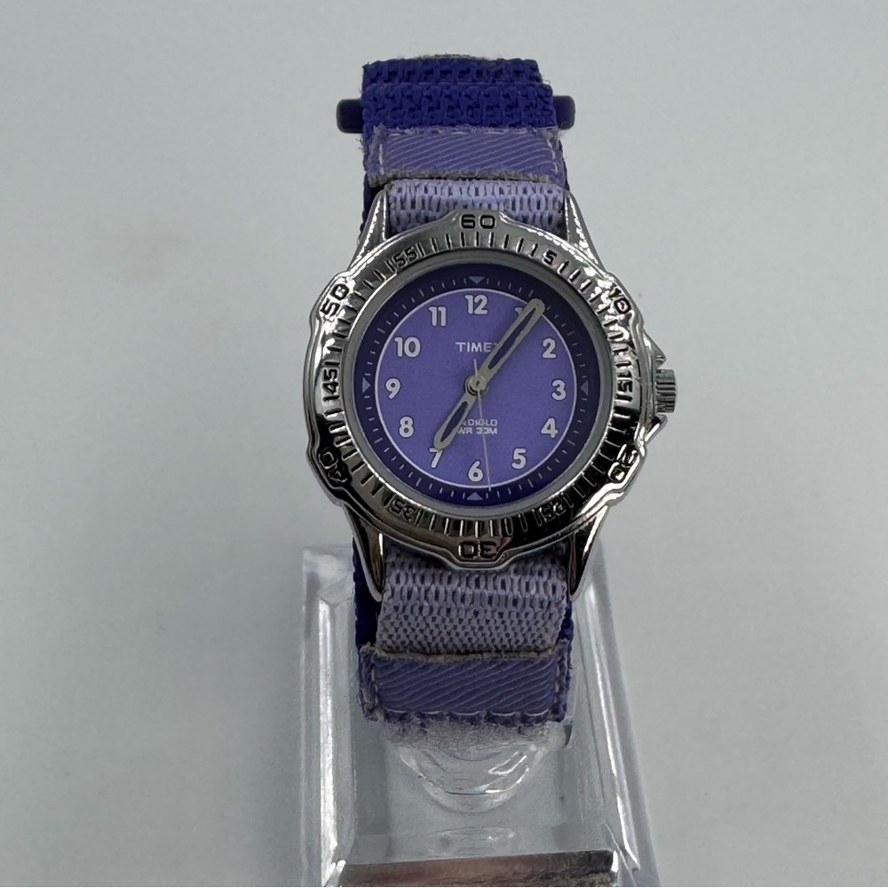 Timex Indiglo WR30m Purple Hook and Loop Kids Watch Working